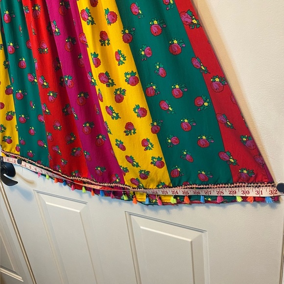 Colorful Floral Long Skirt Tassel Hem Trim Elastic Waist. Girls Sz 16/Women’s S - Picture 10 of 12